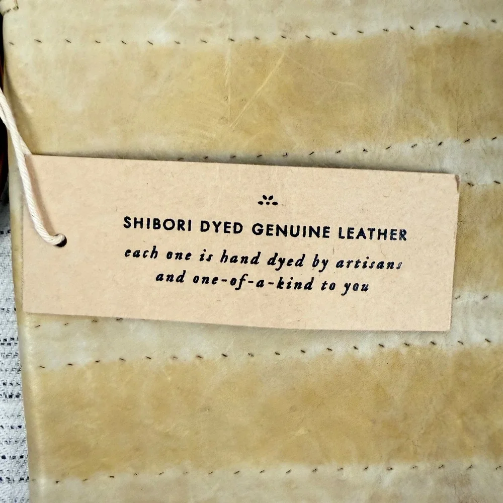 NEW Anthropologie‎ Shibori Dyed Leather Yellow iPad Case 9x11.5 Boho Clutch